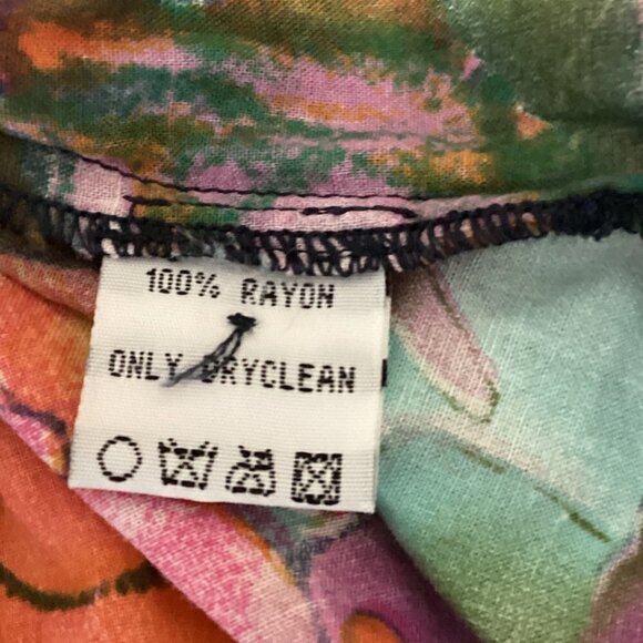 Bold Watercolor Button Down Pleated Tunic Top Tie Waist Sz XL Kings County #270B - Picture 8 of 9